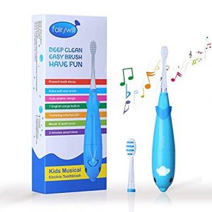 Cepillo de dientes eléctrico para niños batería con temporizador inteligente sonic cepillo de dientes con luz led 7 canciones incorporadas 2 cabezas de reemplazo incluidas para niños